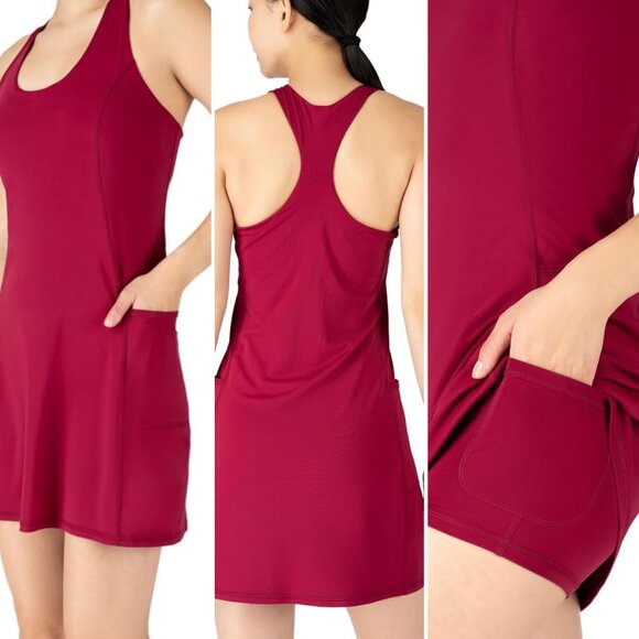 NWT 90 Degree By Reflex Lux Active Tennis Dress in Beet Red Sz S - Picture 2 of 9